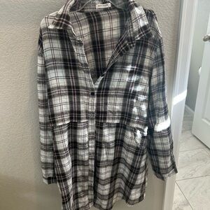Black and White Plaid Button-Up long Shirt/ dress